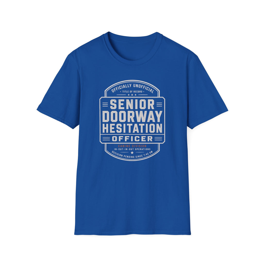 Senior Doorway Hestation Dog T-shirt