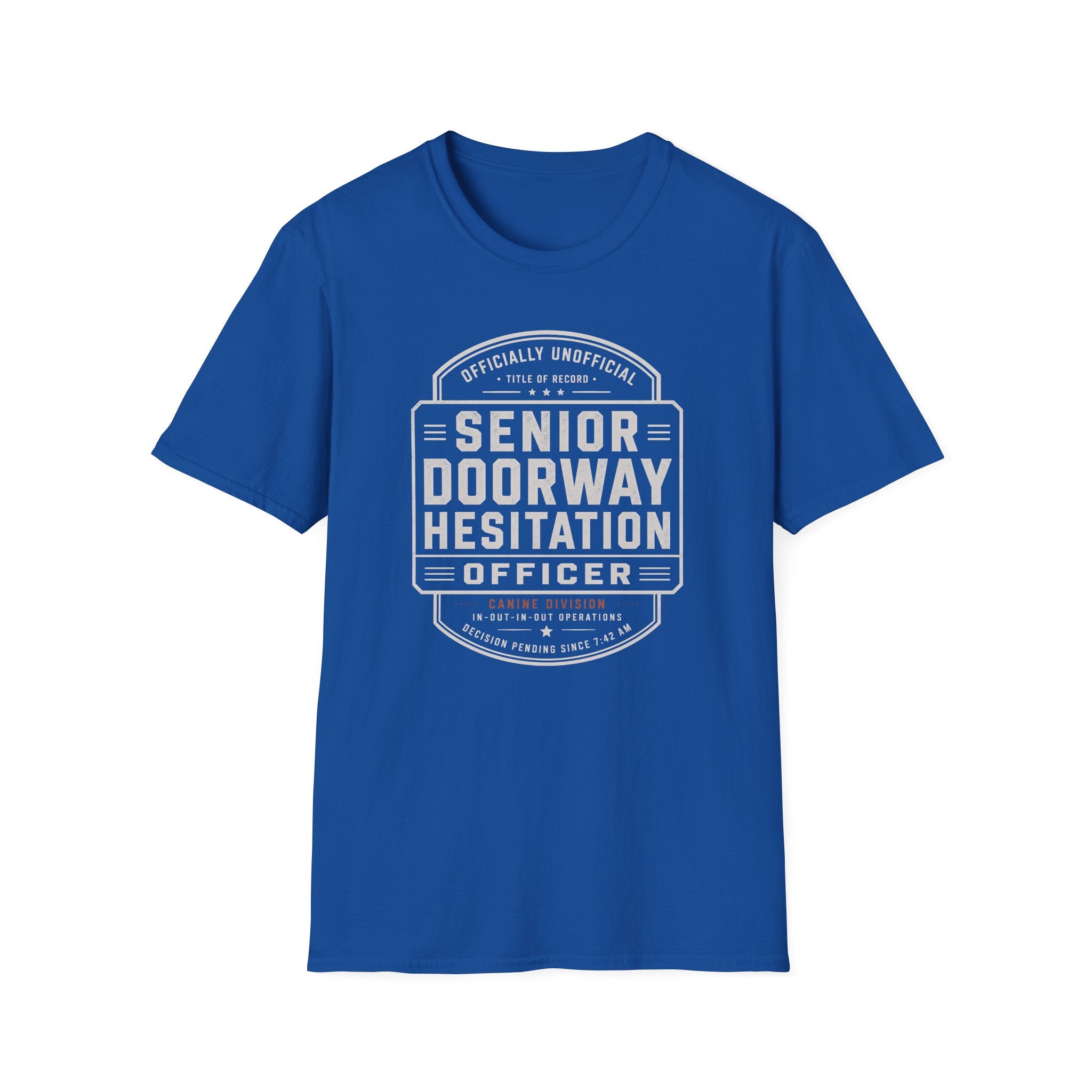 Senior Doorway Hestation Dog T-shirt