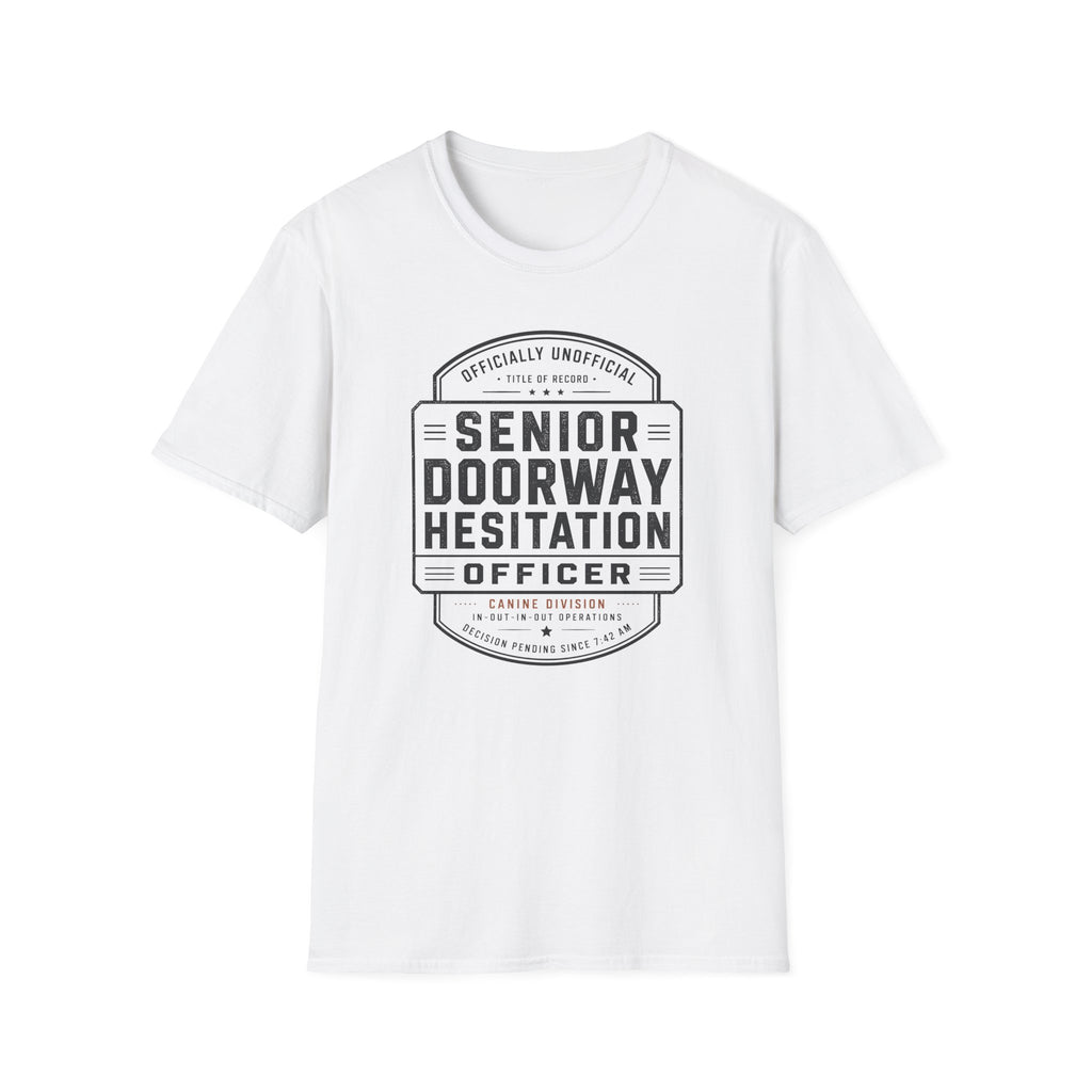 Senior Doorway Hestation Dog T-shirt