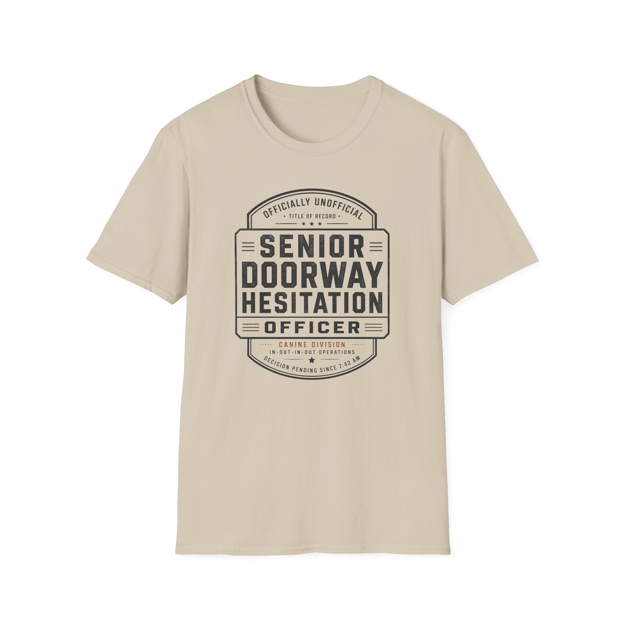 Senior Doorway Hestation Dog T-shirt