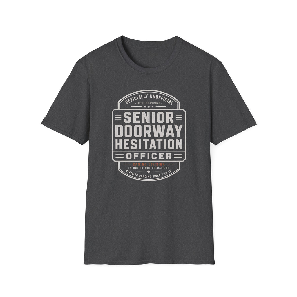 Senior Doorway Hestation Dog T-shirt