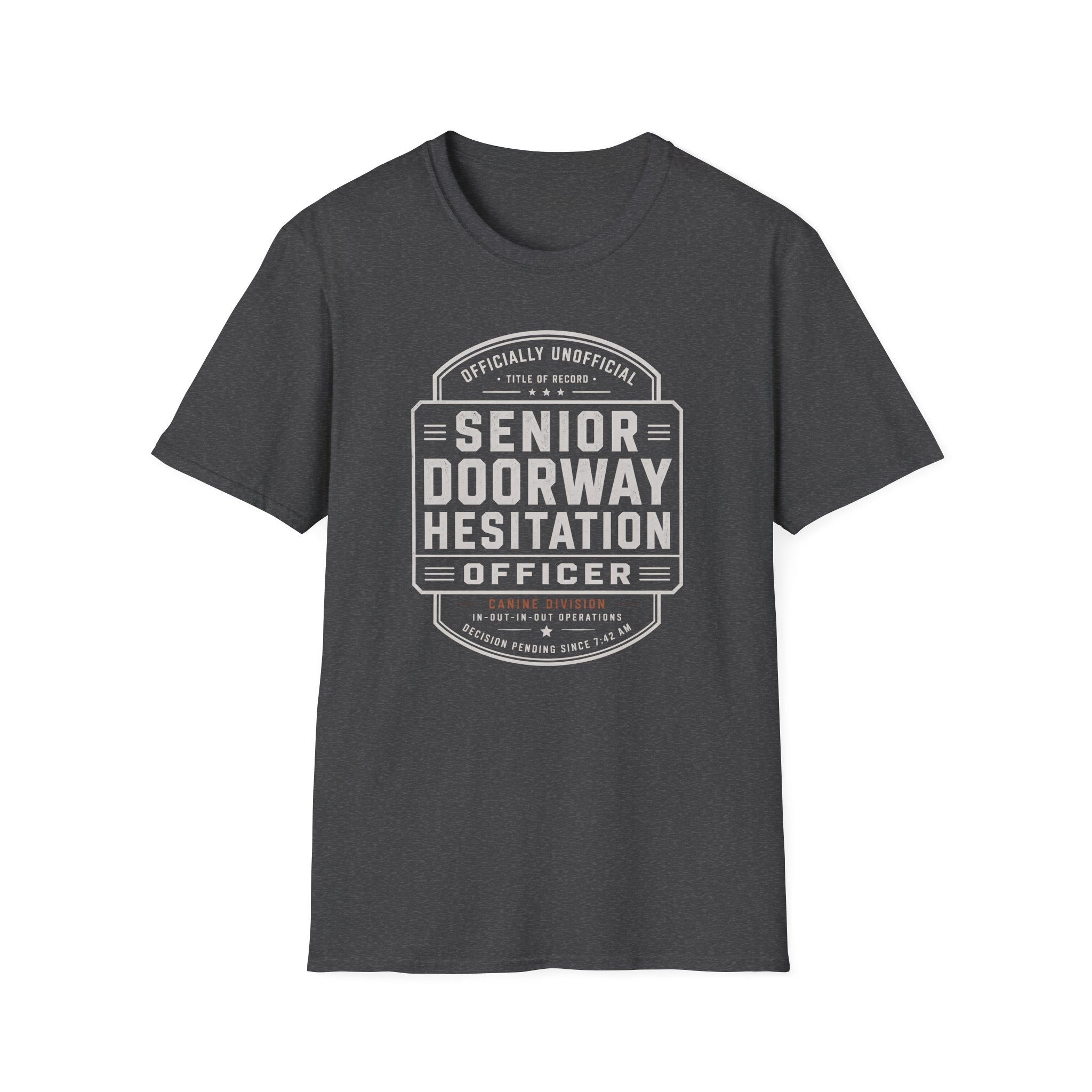 Senior Doorway Hestation Dog T-shirt