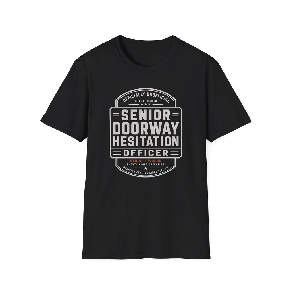 Senior Doorway Hestation Dog T-shirt