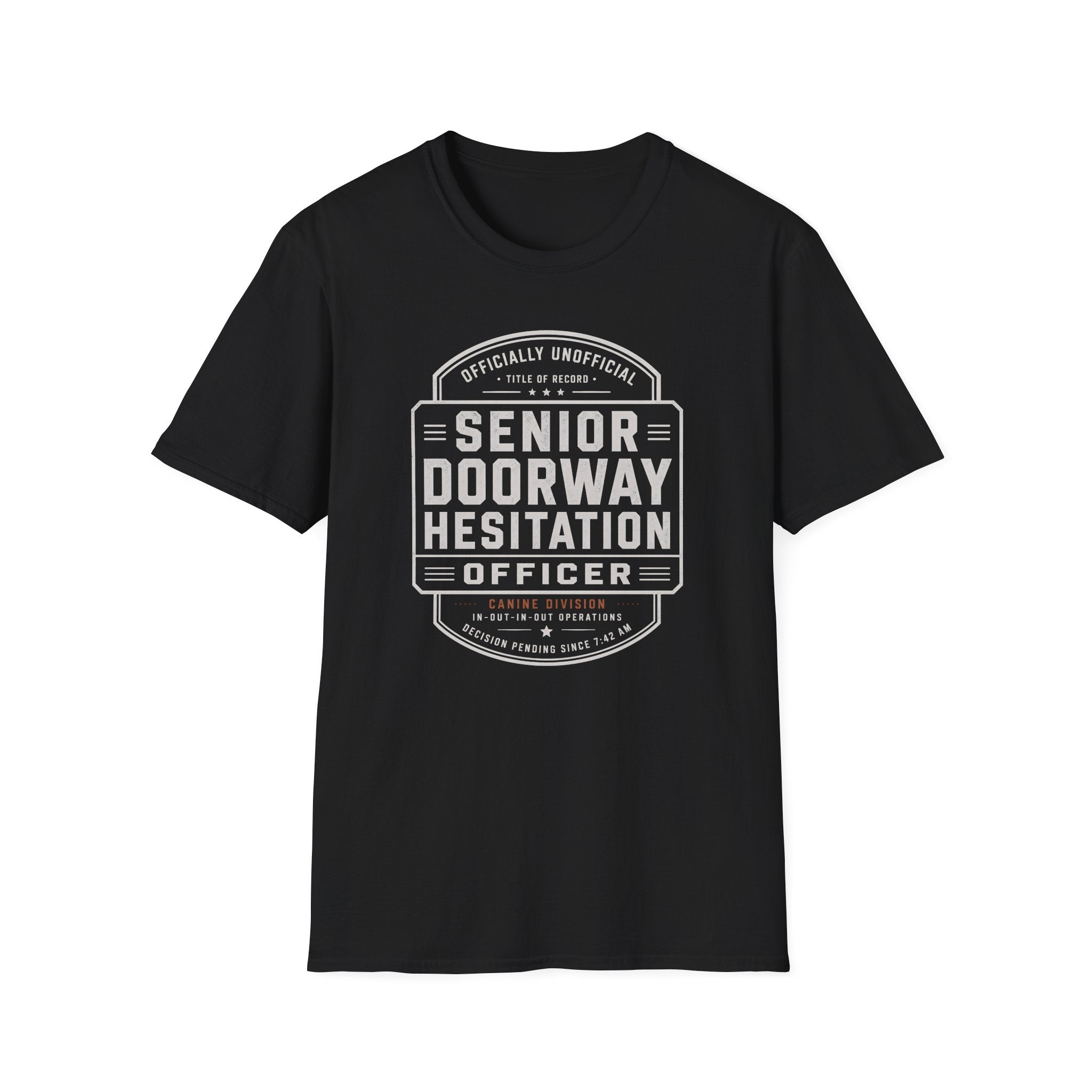Senior Doorway Hestation Dog T-shirt