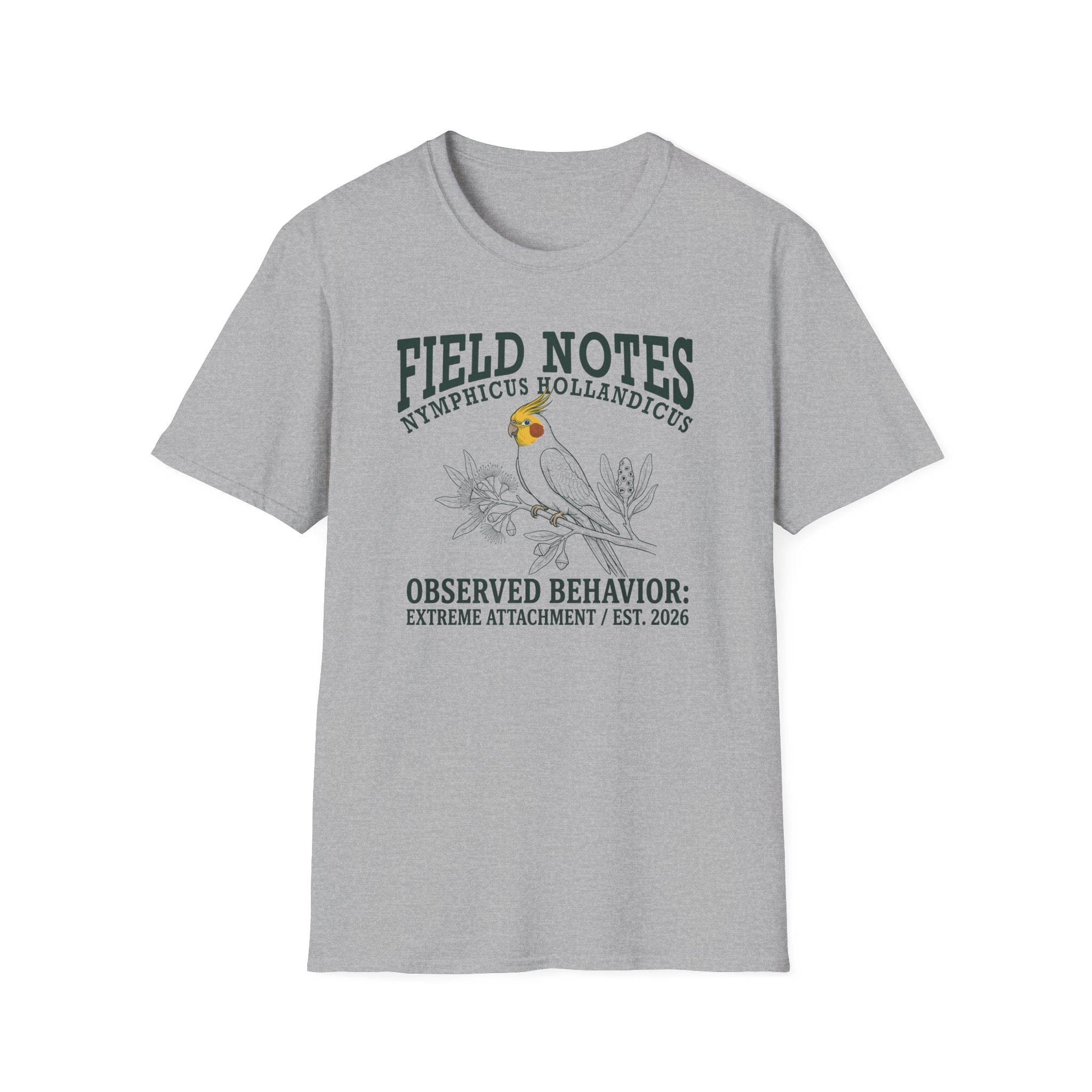 Gray t-shirt with humorous text design on a white background
