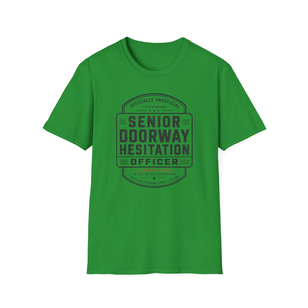 Senior Doorway Hestation Dog T-shirt