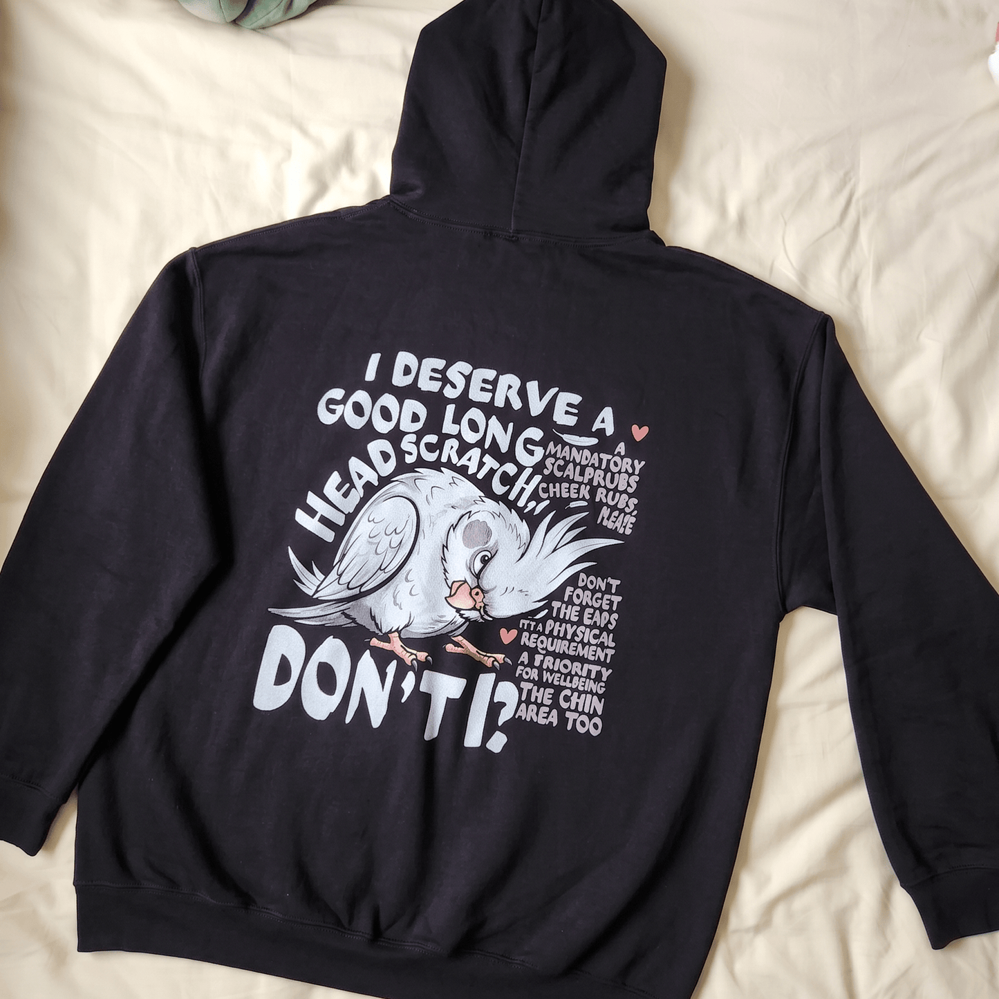 Cockatiel Lover Hoodie — "I Deserve a Good Long Head Scratch, Don't I?" Bird Owner Gift - CritterFit Co