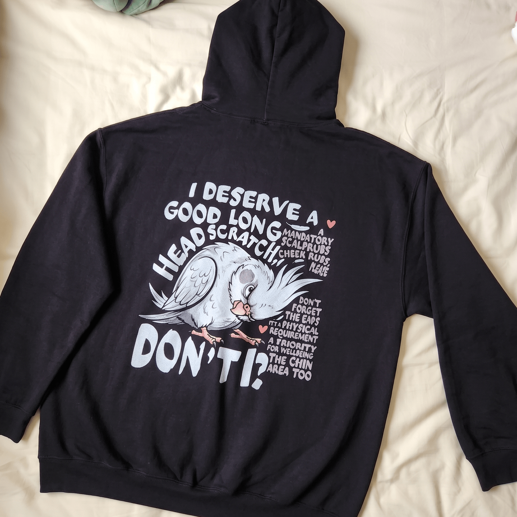 Cockatiel Lover Hoodie — "I Deserve a Good Long Head Scratch, Don't I?" Bird Owner Gift - CritterFit Co