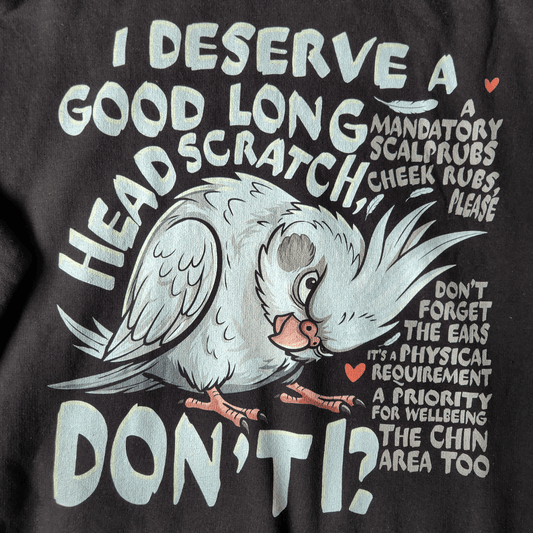 Cockatiel Lover Hoodie — "I Deserve a Good Long Head Scratch, Don't I?" Bird Owner Gift - CritterFit Co