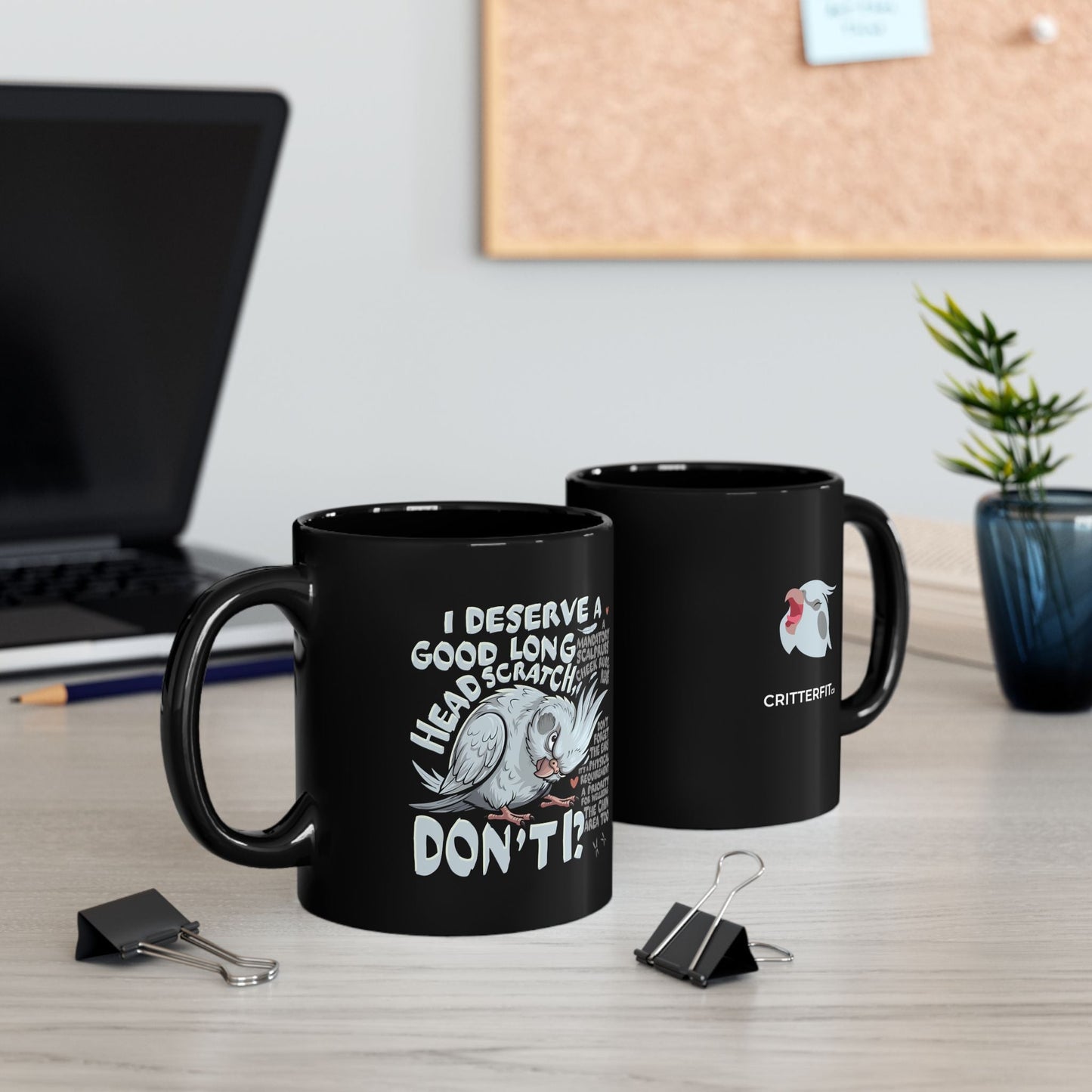 Cockatiel Mug — Black 11oz Bird Brain series 2 - CritterFit Co